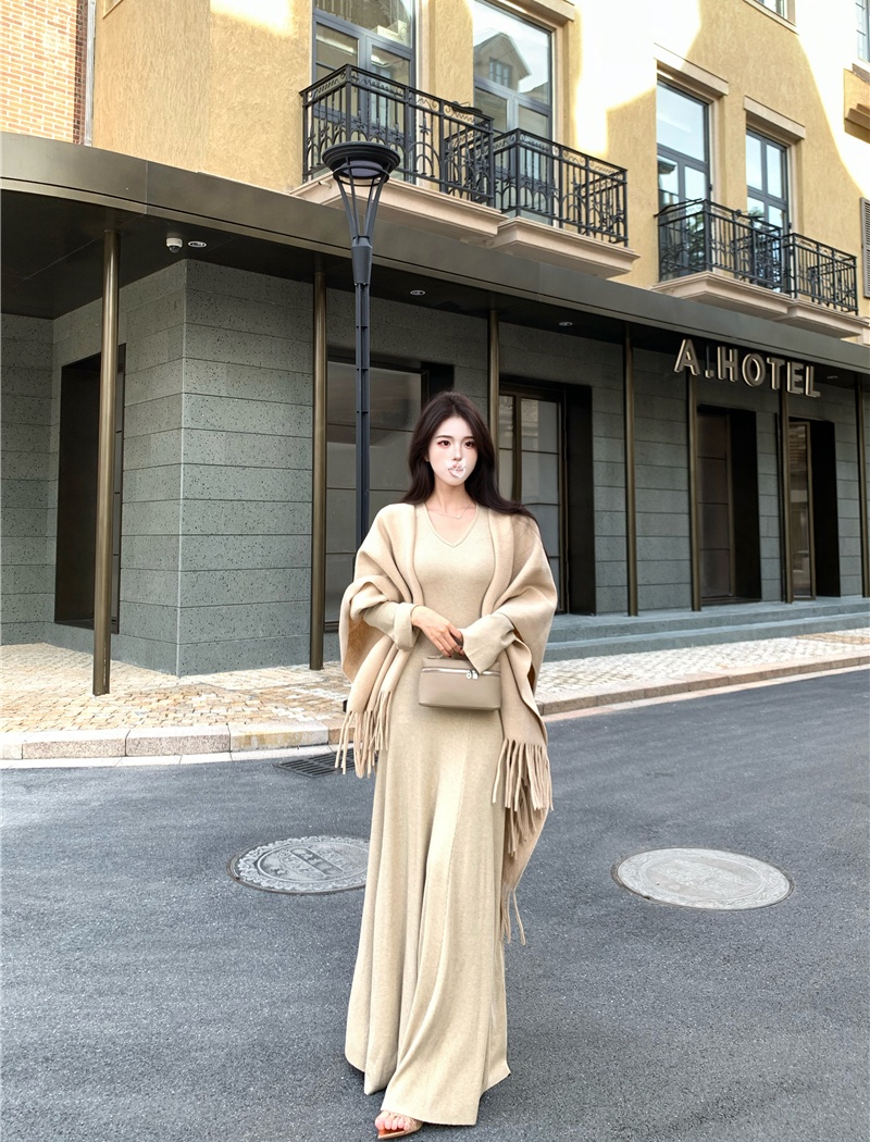 Mermaid slim shawl bottoming jumpsuit 2pcs set