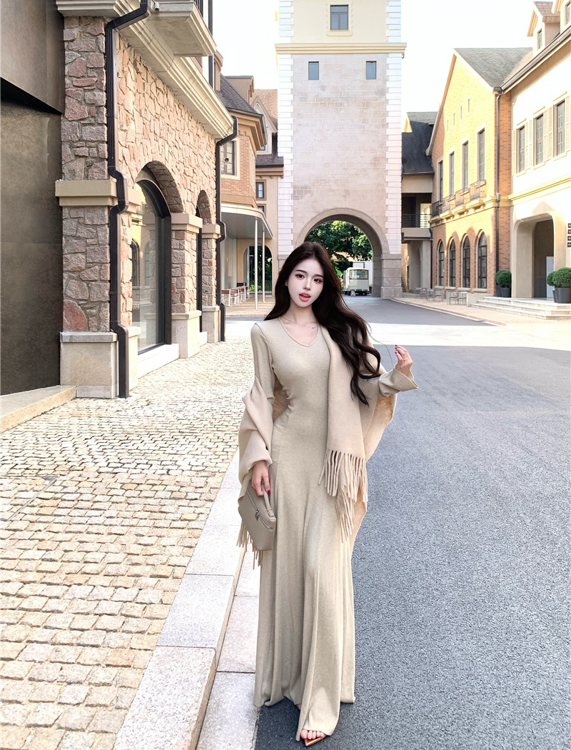 Mermaid slim shawl bottoming jumpsuit 2pcs set