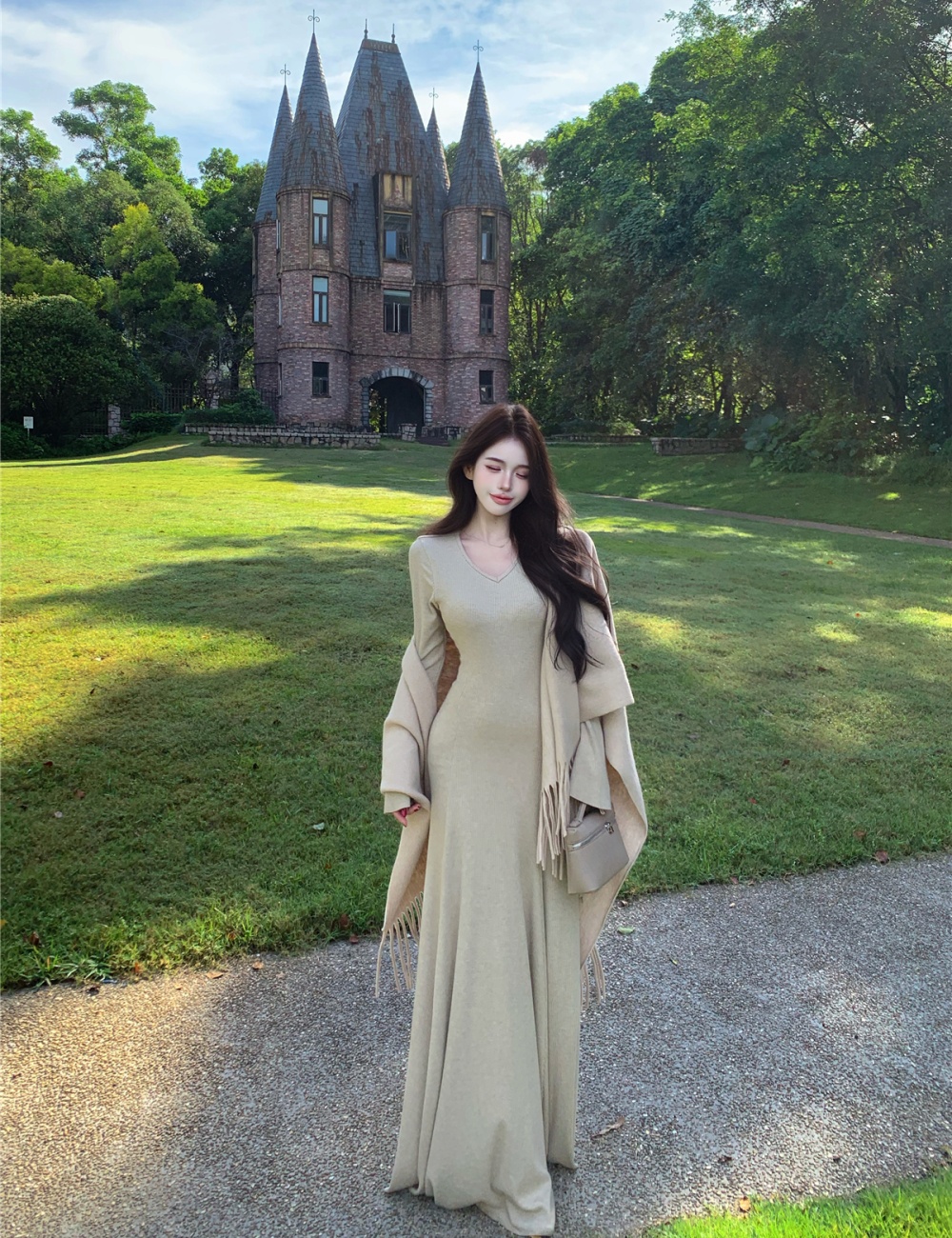 Mermaid slim shawl bottoming jumpsuit 2pcs set
