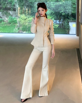 Cstand collar pants light tops 2pcs set for women