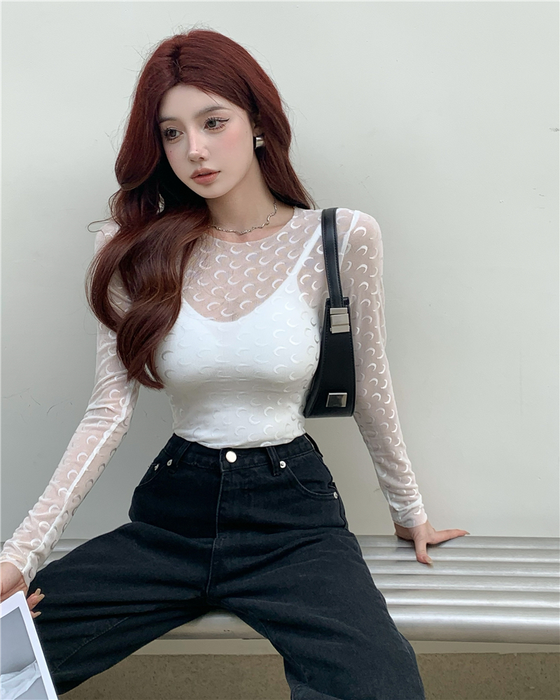 Thin sling gauze T-shirt tight long sleeve vest a set