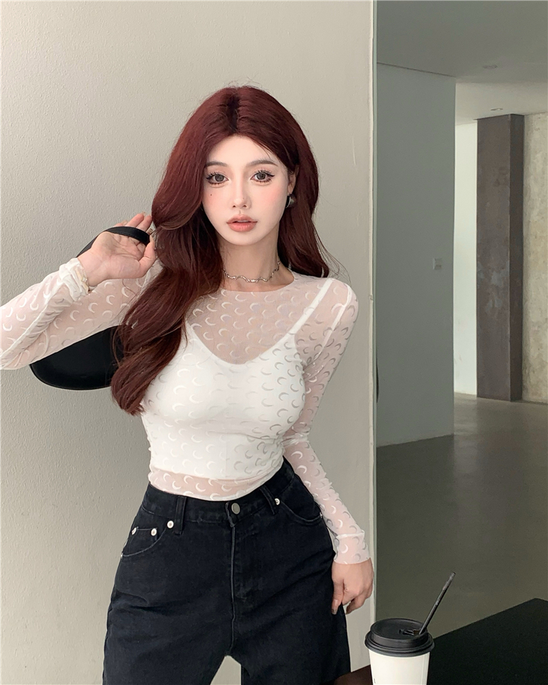 Thin sling gauze T-shirt tight long sleeve vest a set