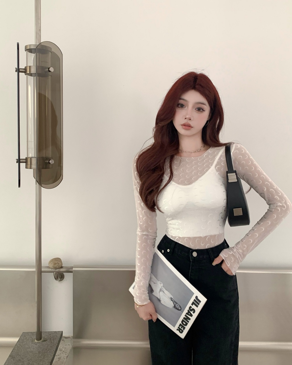 Thin sling gauze T-shirt tight long sleeve vest a set