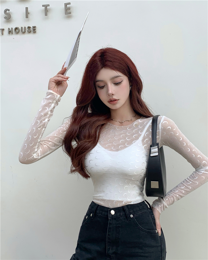 Thin sling gauze T-shirt tight long sleeve vest a set