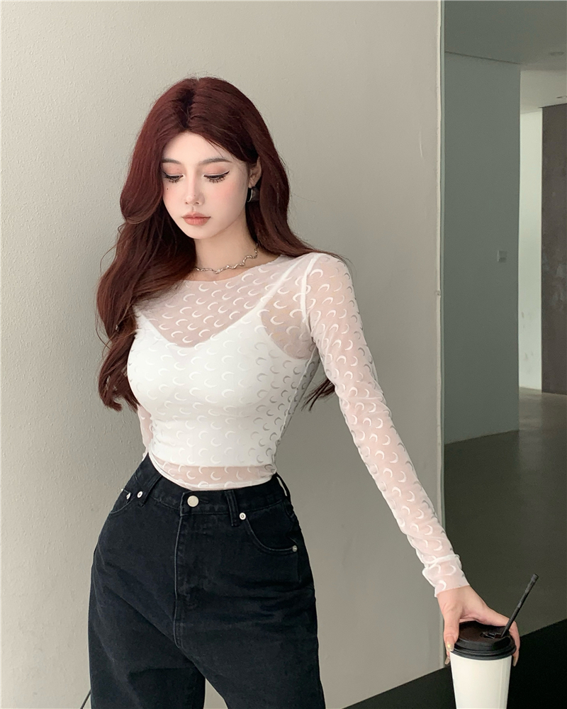 Thin sling gauze T-shirt tight long sleeve vest a set