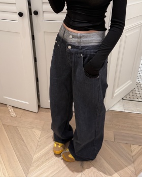 Straight waistband jeans autumn casual pants for women