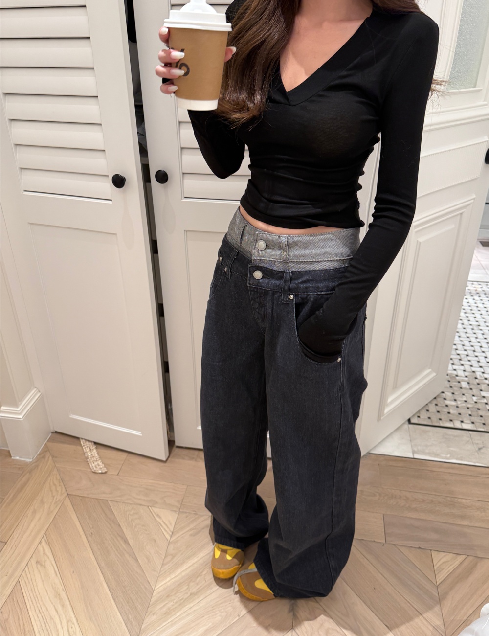 Straight waistband jeans autumn casual pants for women