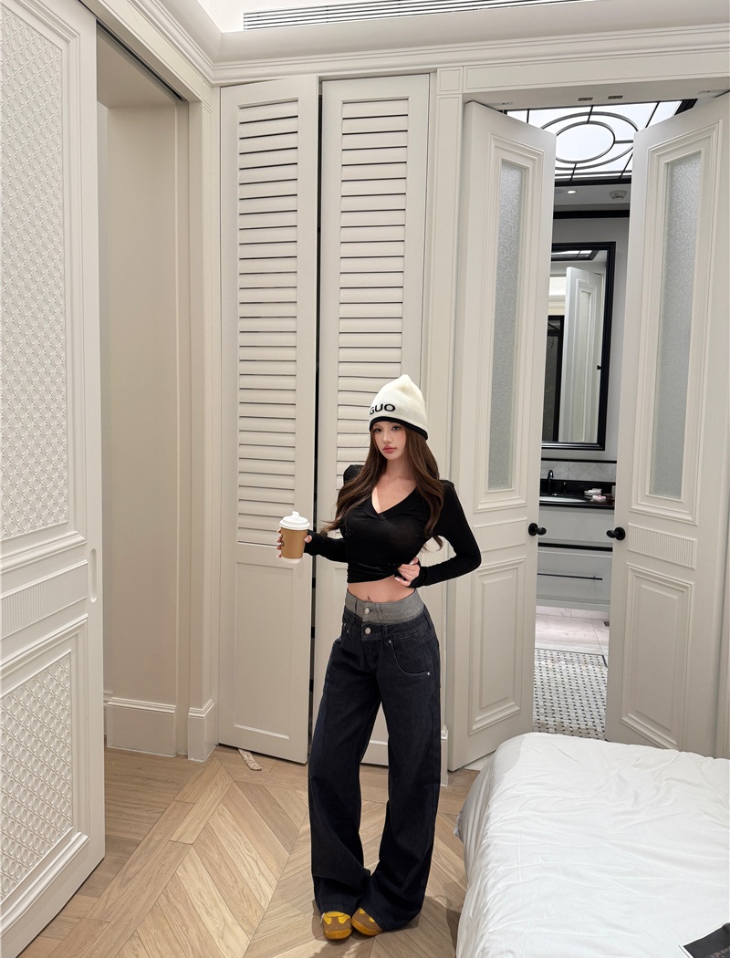 Straight waistband jeans autumn casual pants for women