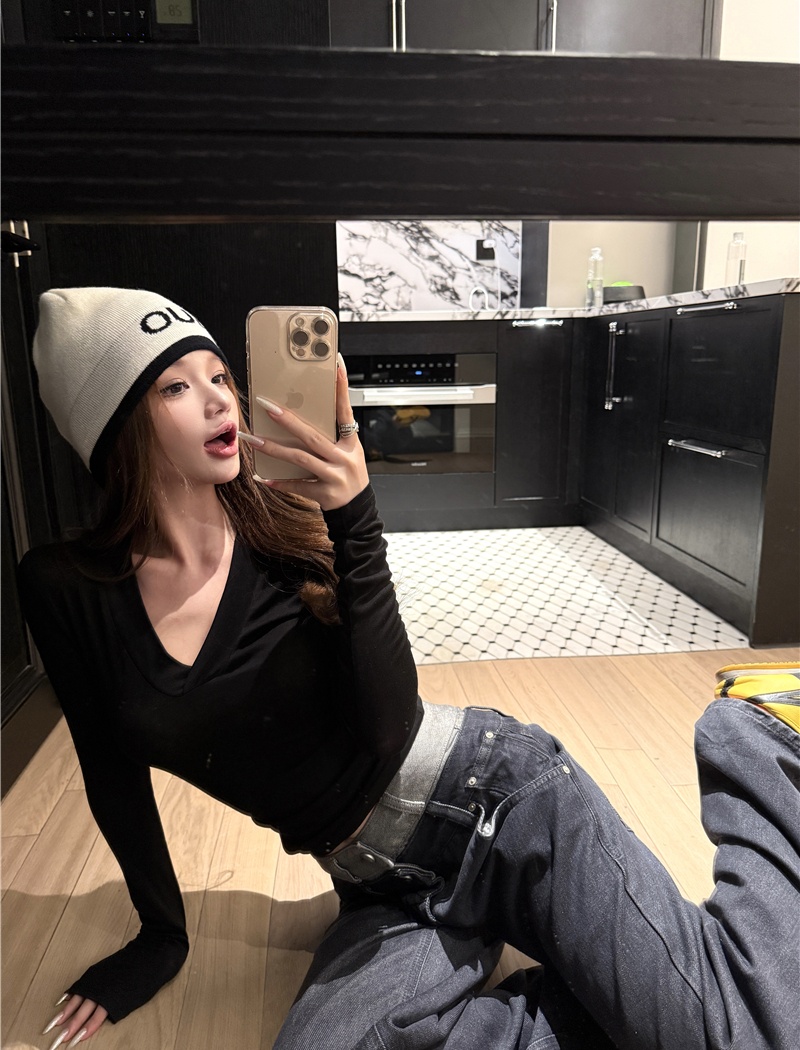 Straight waistband jeans autumn casual pants for women