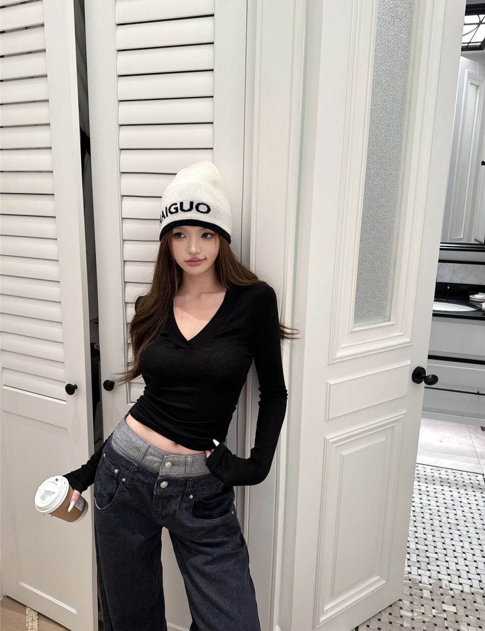 Straight waistband jeans autumn casual pants for women