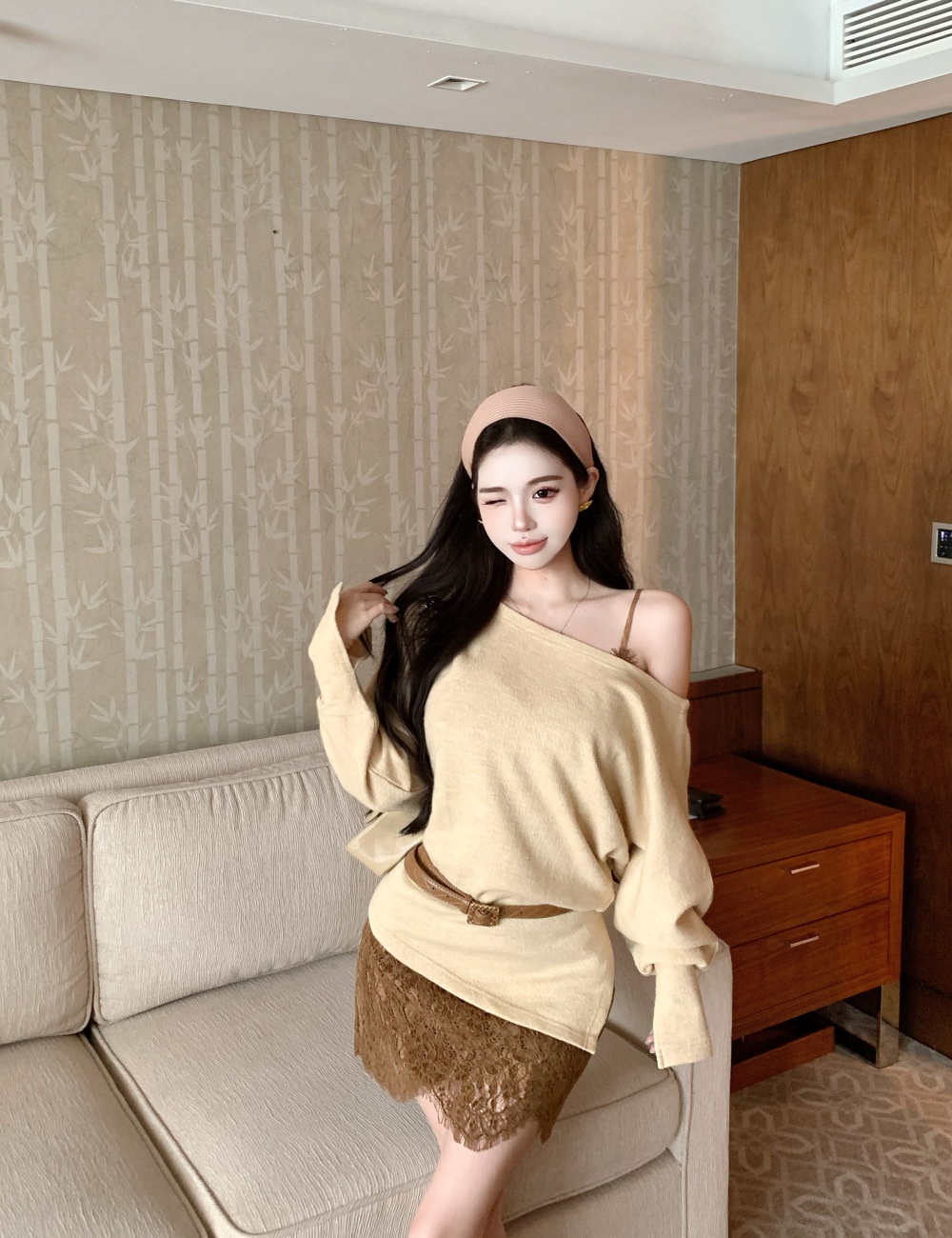 Spicegirl enticement strap dress bottoming sweater 2pcs set