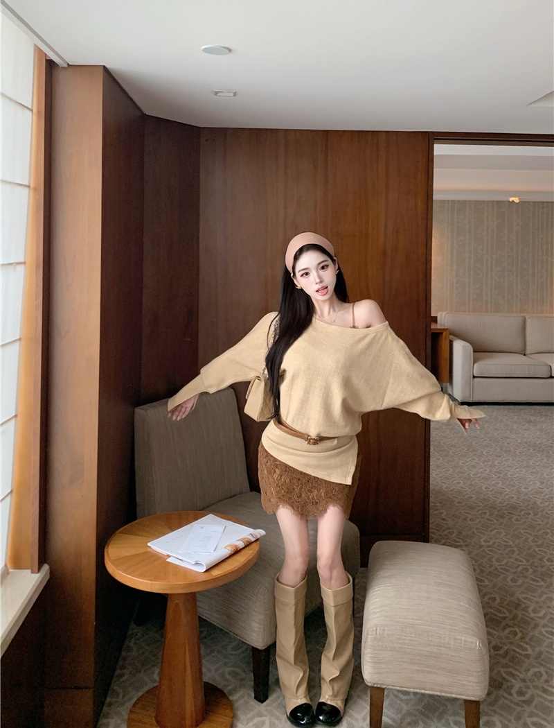 Spicegirl enticement strap dress bottoming sweater 2pcs set