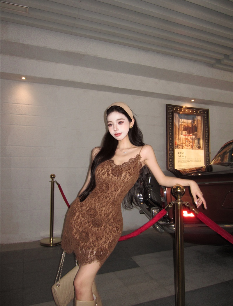 Spicegirl enticement strap dress bottoming sweater 2pcs set