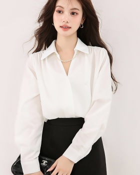 V-neck satin autumn shirt temperament commuting tops