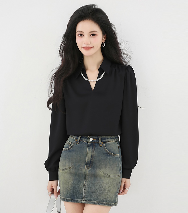 V-neck satin autumn shirt temperament commuting tops