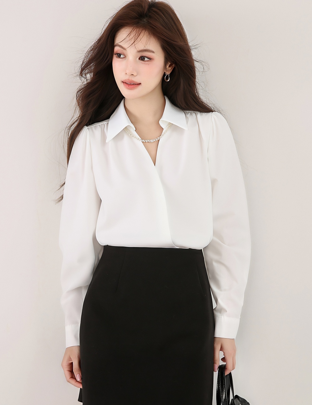 V-neck satin autumn shirt temperament commuting tops