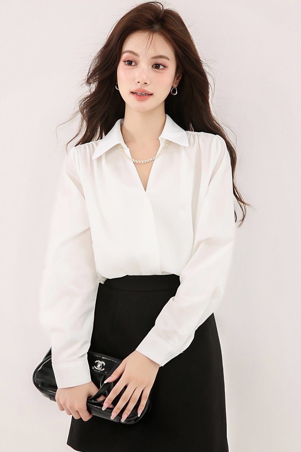 V-neck satin autumn shirt temperament commuting tops