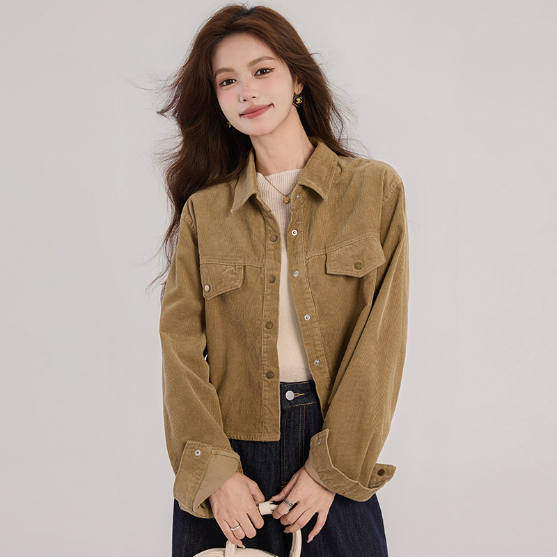 Short niche simple shirt long sleeve retro jacket for women