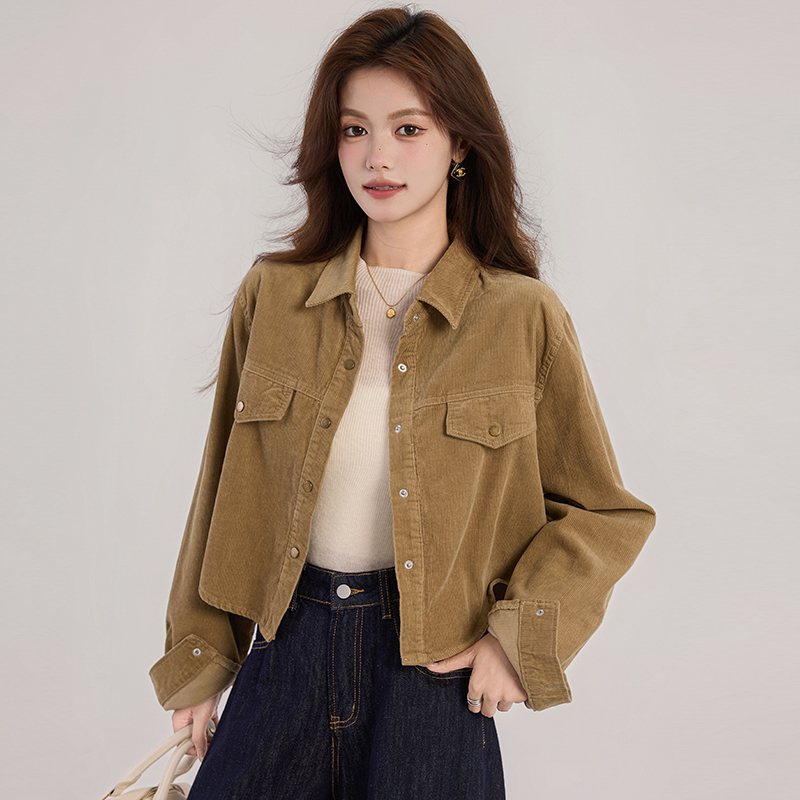 Short niche simple shirt long sleeve retro jacket for women