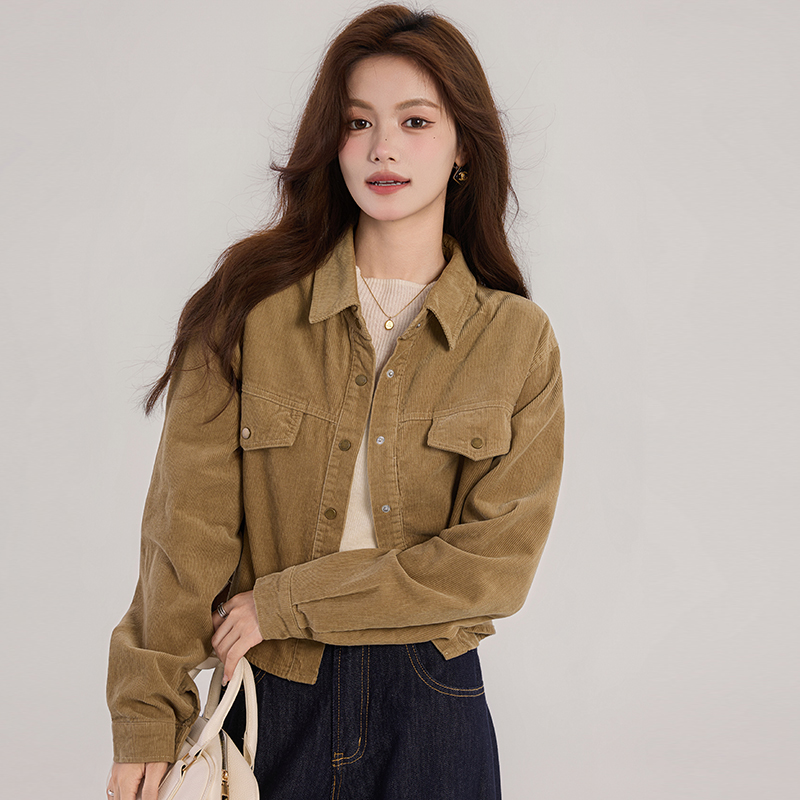 Short niche simple shirt long sleeve retro jacket for women