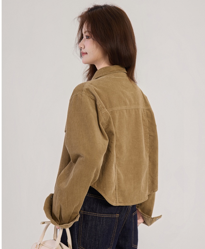Short niche simple shirt long sleeve retro jacket for women
