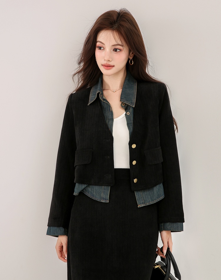 Corduroy splice skirt autumn and winter tops 2pcs set