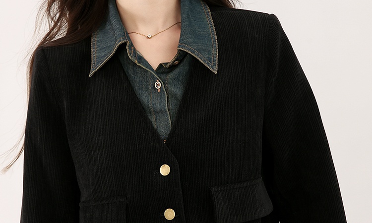 Corduroy splice skirt autumn and winter tops 2pcs set