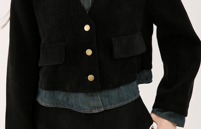 Corduroy splice skirt autumn and winter tops 2pcs set