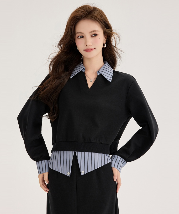 Fashion autumn tops splice long skirt 2pcs set for women