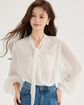 Organ white tops streamer chiffon shirt for women