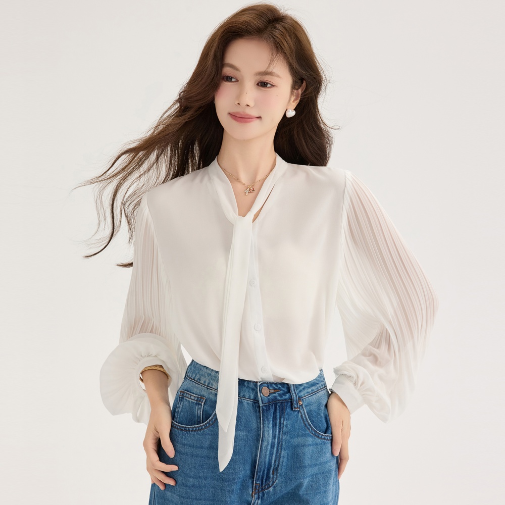Organ white tops streamer chiffon shirt for women