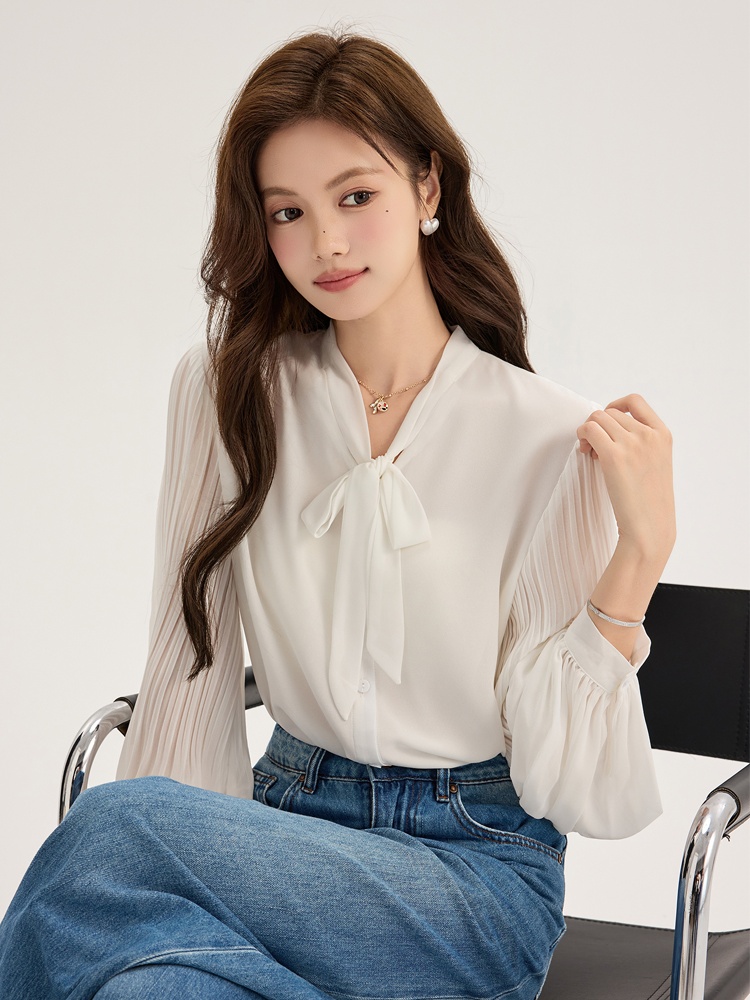 Organ white tops streamer chiffon shirt for women