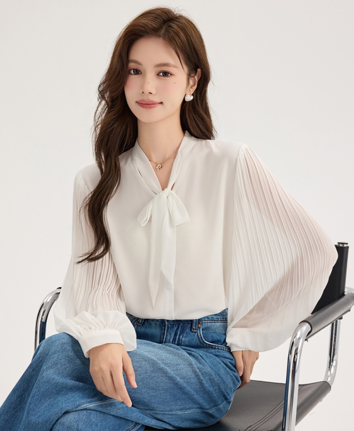 Organ white tops streamer chiffon shirt for women