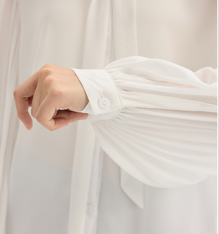 Organ white tops streamer chiffon shirt for women