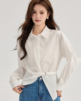 White irregular France style shirt commuting fold tops