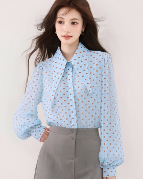 Pointed collar long sleeve shirt polka dot tops