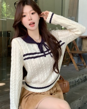 Casual bow sweater college style autumn tops for women