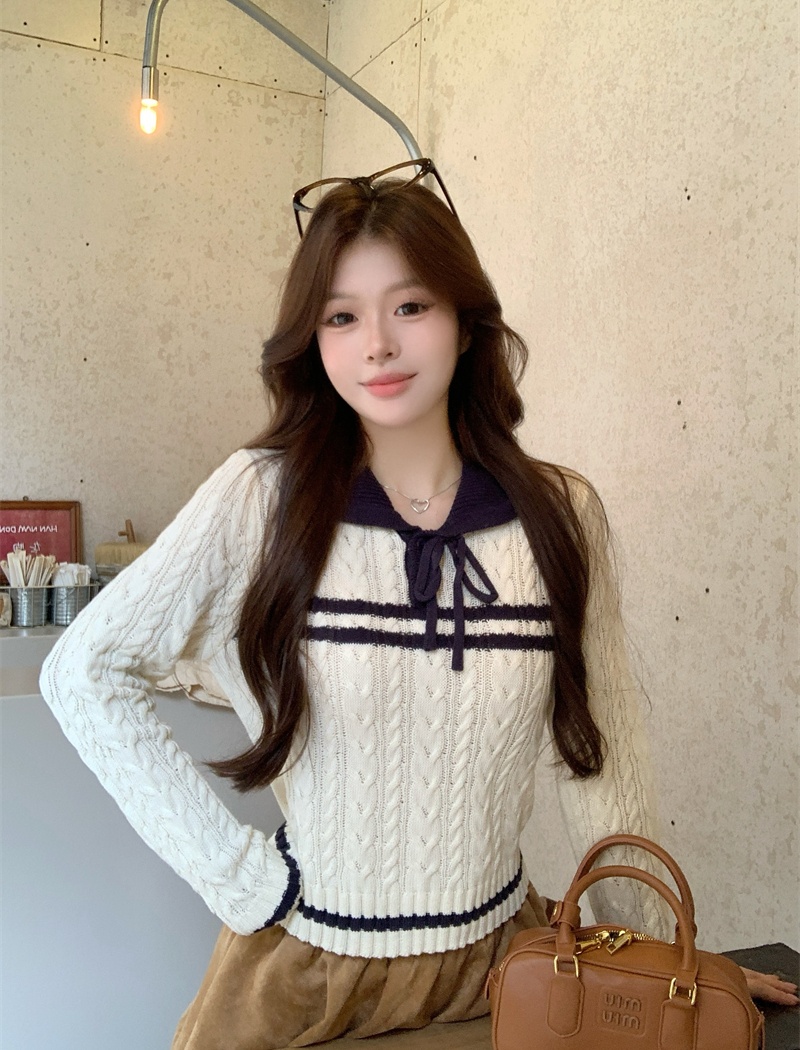 Casual bow sweater college style autumn tops for women