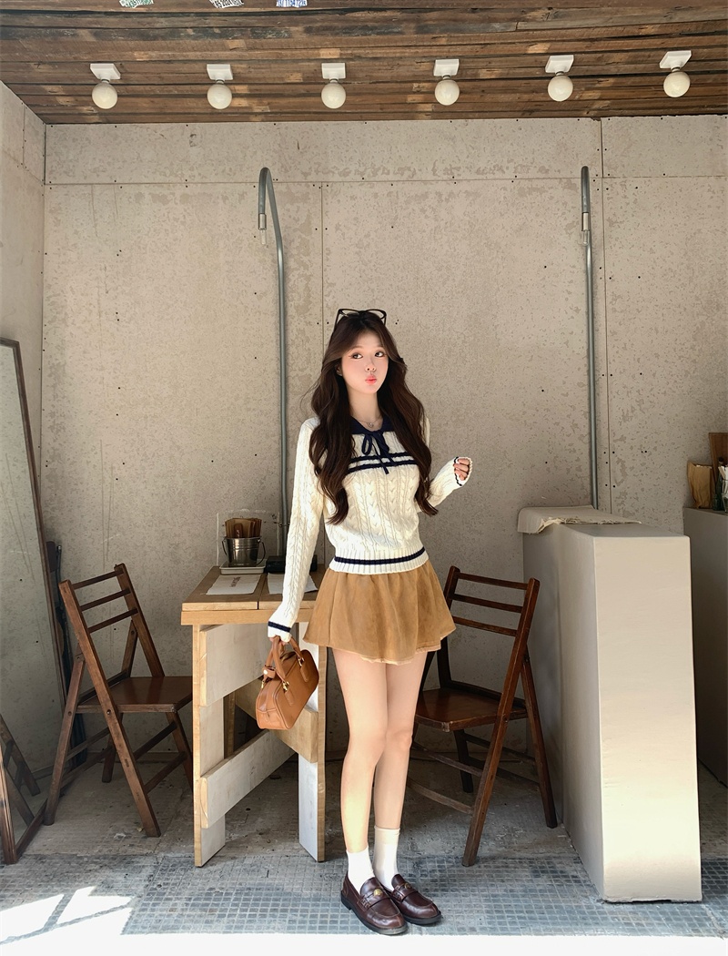 Casual bow sweater college style autumn tops for women