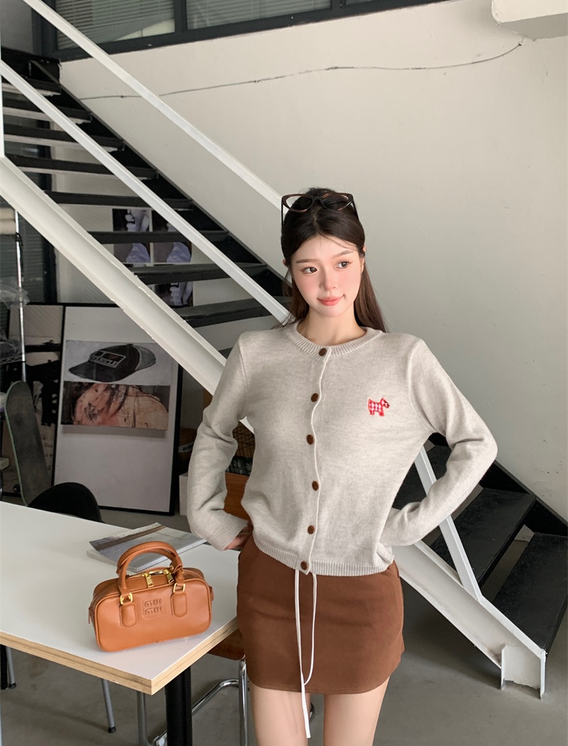 Autumn knitted sweet coat patch Korean style sweater