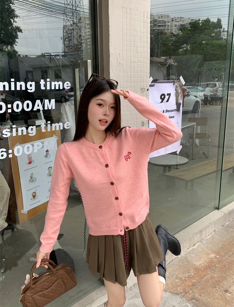 Autumn knitted sweet coat patch Korean style sweater