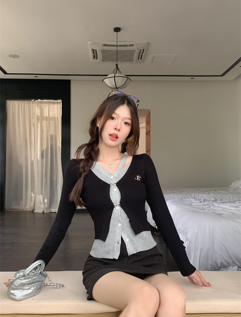Long sleeve slim tops single-breasted hollow coat