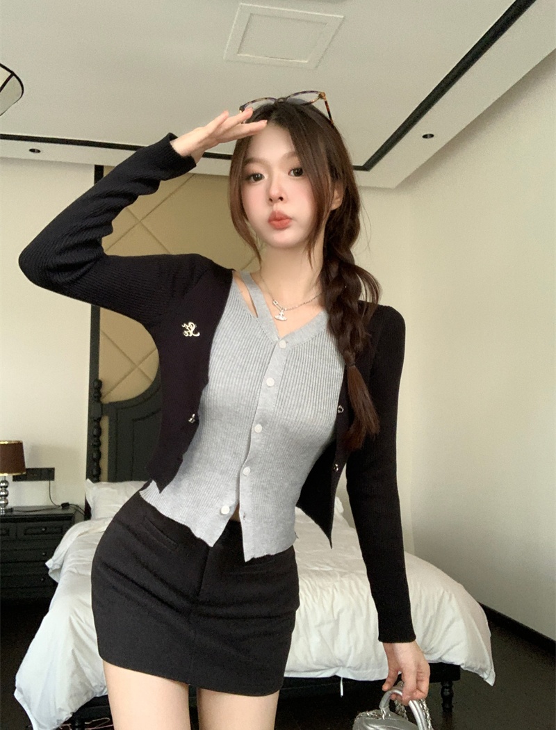 Long sleeve slim tops single-breasted hollow coat