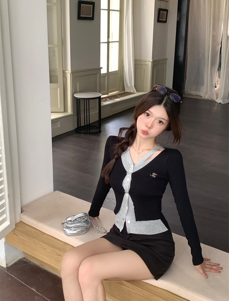 Long sleeve slim tops single-breasted hollow coat