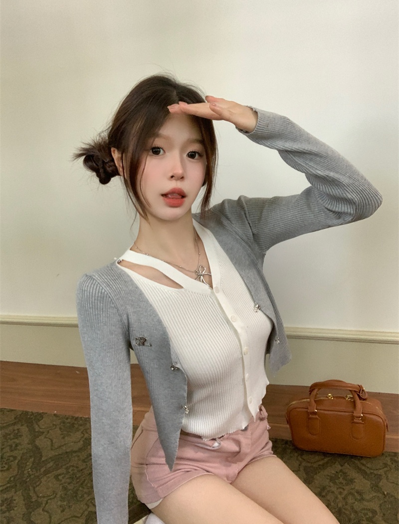 Long sleeve slim tops single-breasted hollow coat