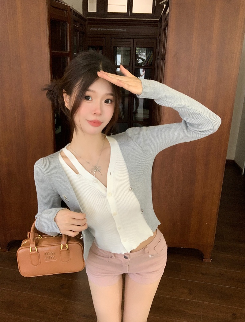 Long sleeve slim tops single-breasted hollow coat