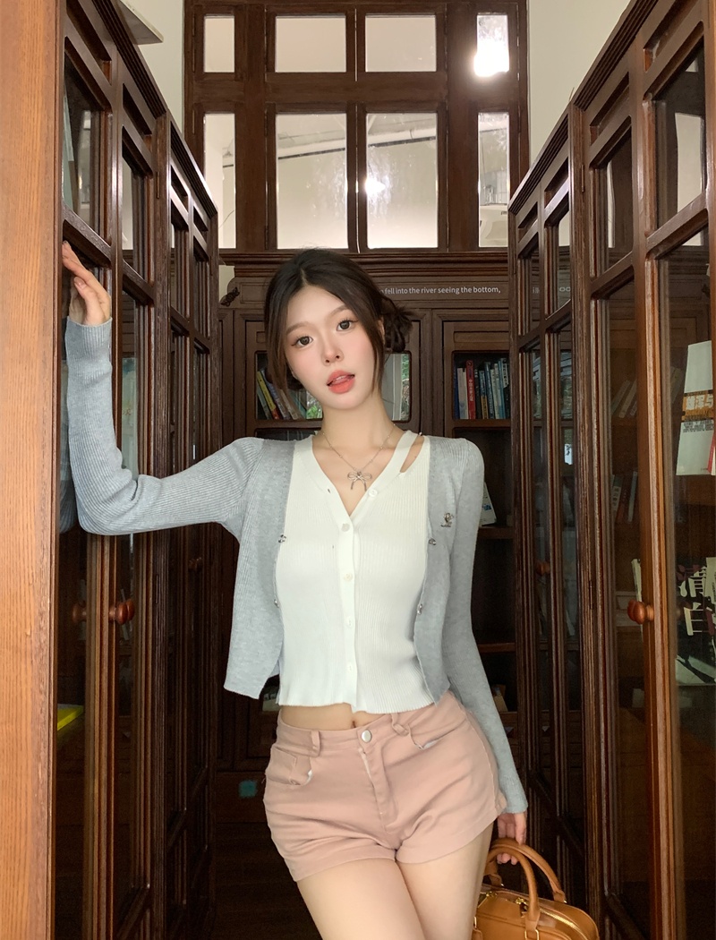 Long sleeve slim tops single-breasted hollow coat