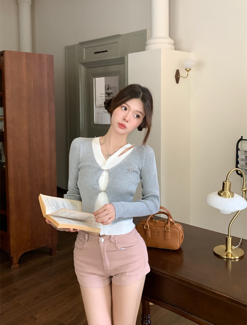Long sleeve slim tops single-breasted hollow coat
