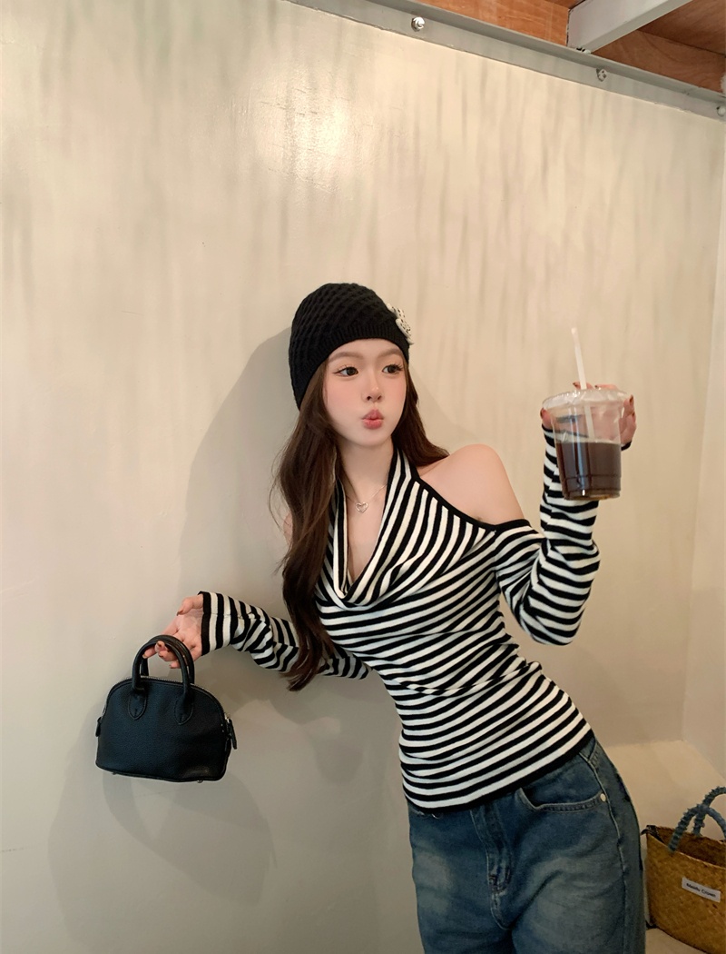Stripe slim sweater long sleeve spicegirl T-shirt