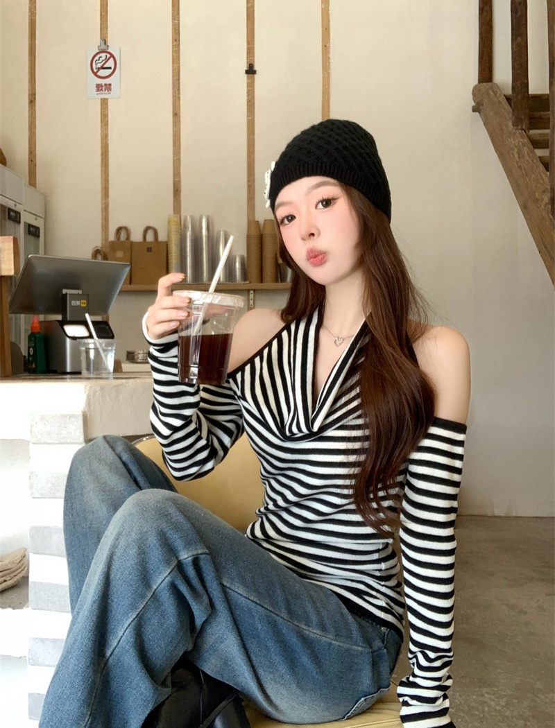 Stripe slim sweater long sleeve spicegirl T-shirt